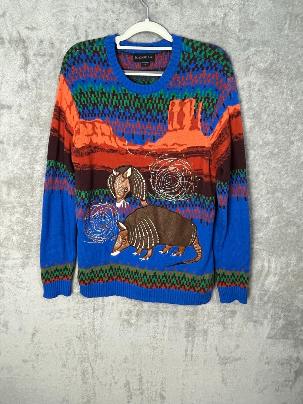 Blizzard Bay Armadillo Ugly Christmas Sweater Small Embroidered Mountains